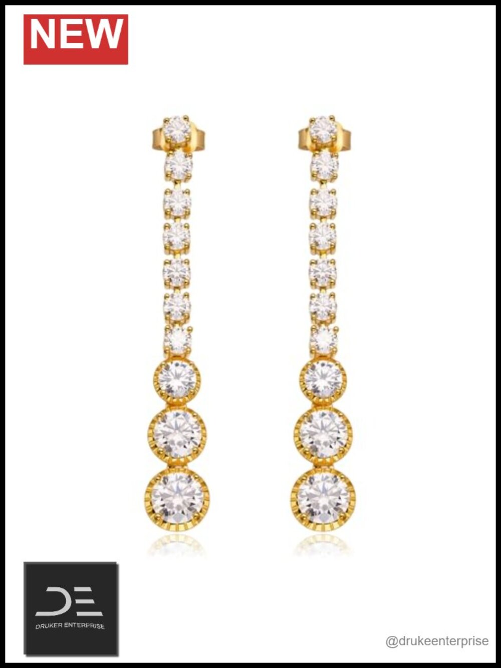 Moissanite Linear Drop Earrings Sterling Silver 18K White Gold Plated Bridal